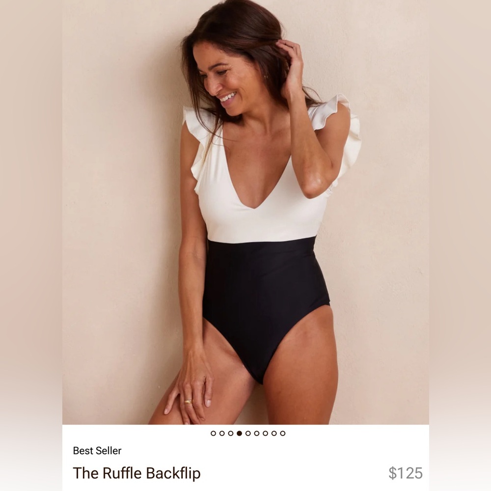 summersalt Two-Tone Ruffle One-Piece Swimsuit in White and Black